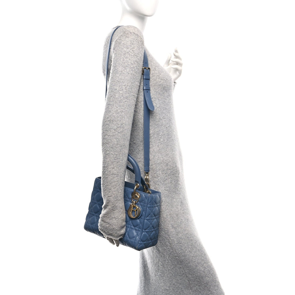 Lambskin Cannage Medium Lady Dior Denim Blue