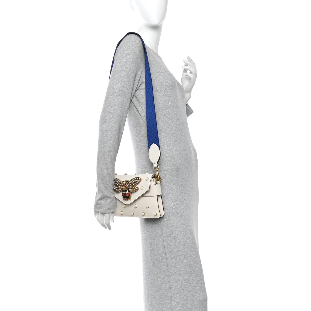 Nappa Pearl Studded Mini Queen Margaret Broadway Shoulder Bag Mystic White