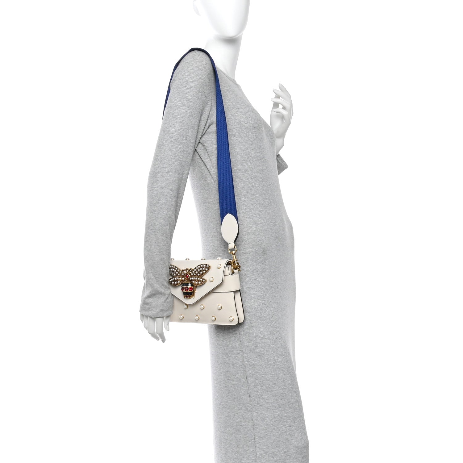 Nappa Pearl Studded Mini Queen Margaret Broadway Shoulder Bag Mystic White