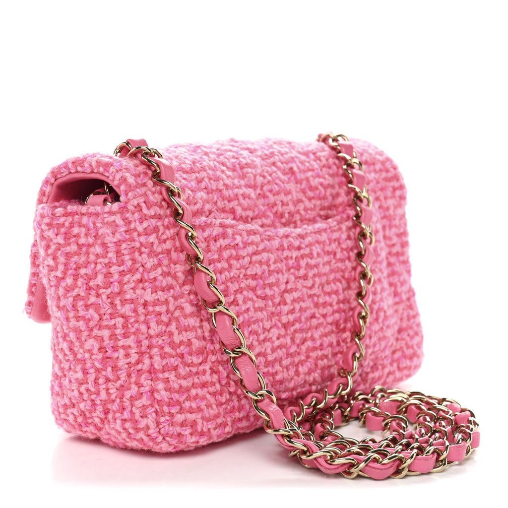 Wool Tweed Quilted Mini Rectangular Flap Dark Pink Fuchsia