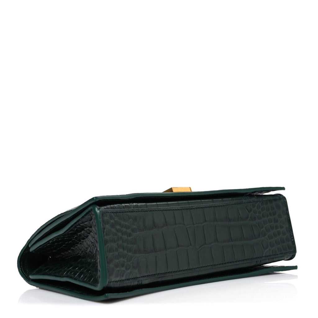 Extra Supple Calfskin Crocodile Embossed Small Crush Chain Bag Forest Green
