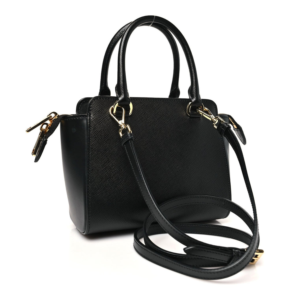 Saffiano Soft Calfskin Mini Zippered Tote Black