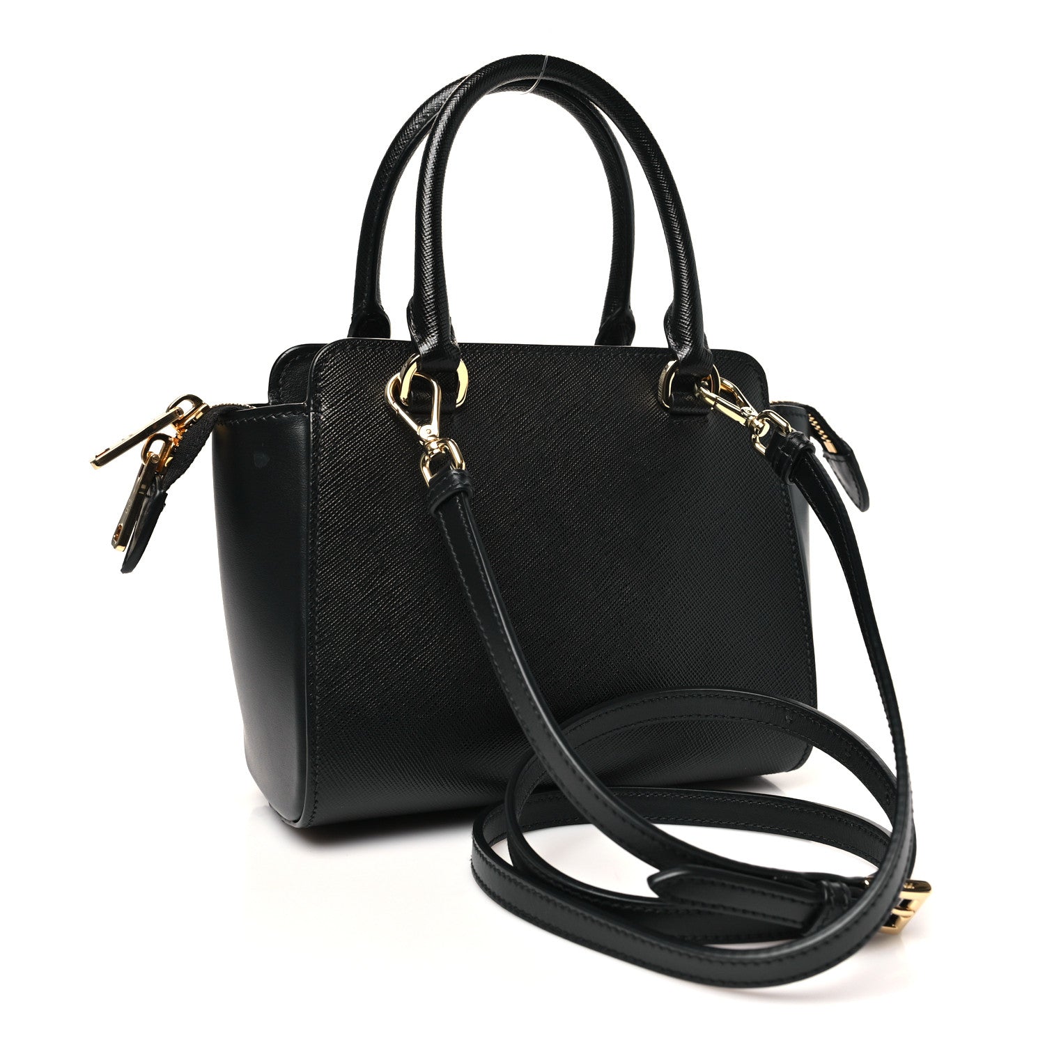 Saffiano Soft Calfskin Mini Zippered Tote Black