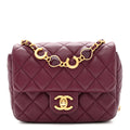 Lambskin Enamel Quilted Mini Coco Hearts Square Flap Burgundy