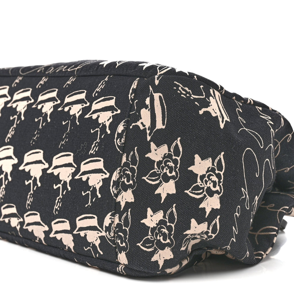 Canvas Camellia Flower Tote Black