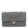 Caviar Quilted Medium Double Flap Grey