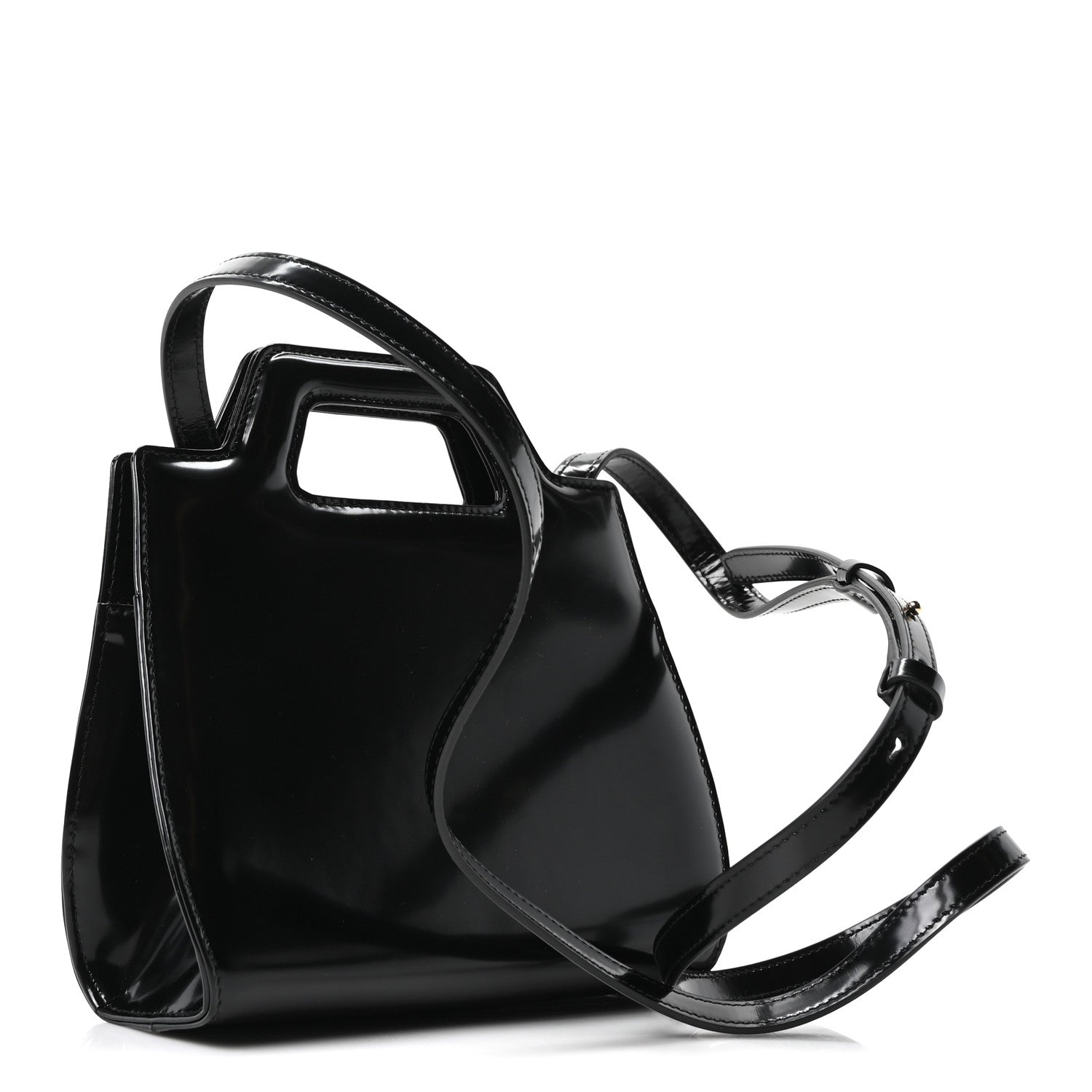 Brushed Calfskin Mini Wanda Top Handle Bag Black