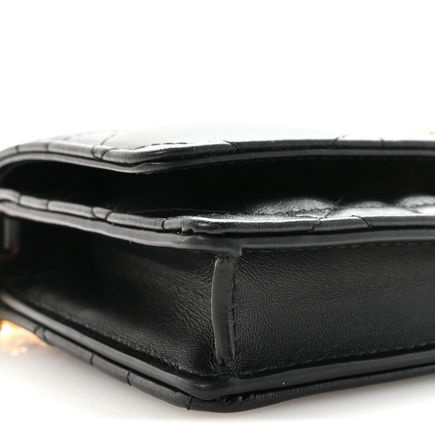 Lambskin Crystal Macrocannage Caro Pouch With Chain Black