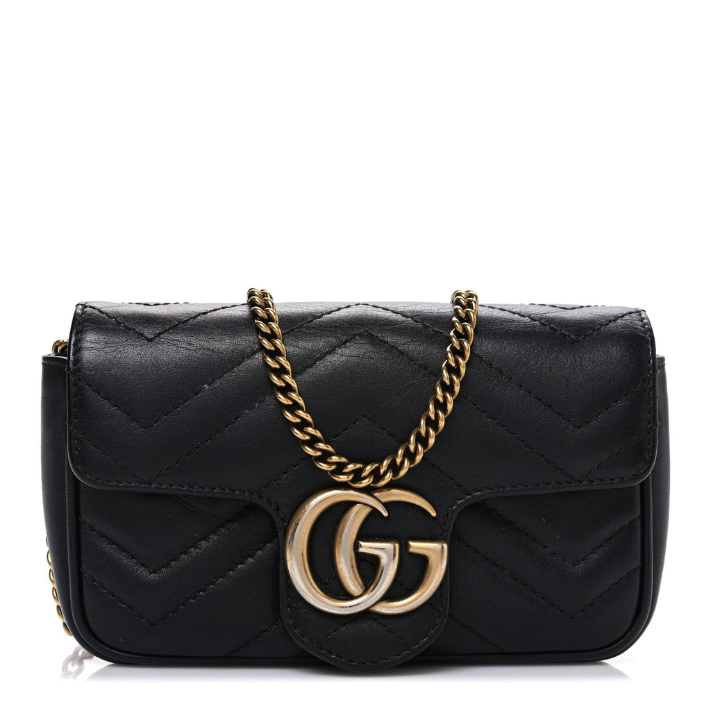 Calfskin Matelasse Super Mini GG Marmont Shoulder Bag Black