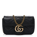 Calfskin Matelasse Super Mini GG Marmont Shoulder Bag Black