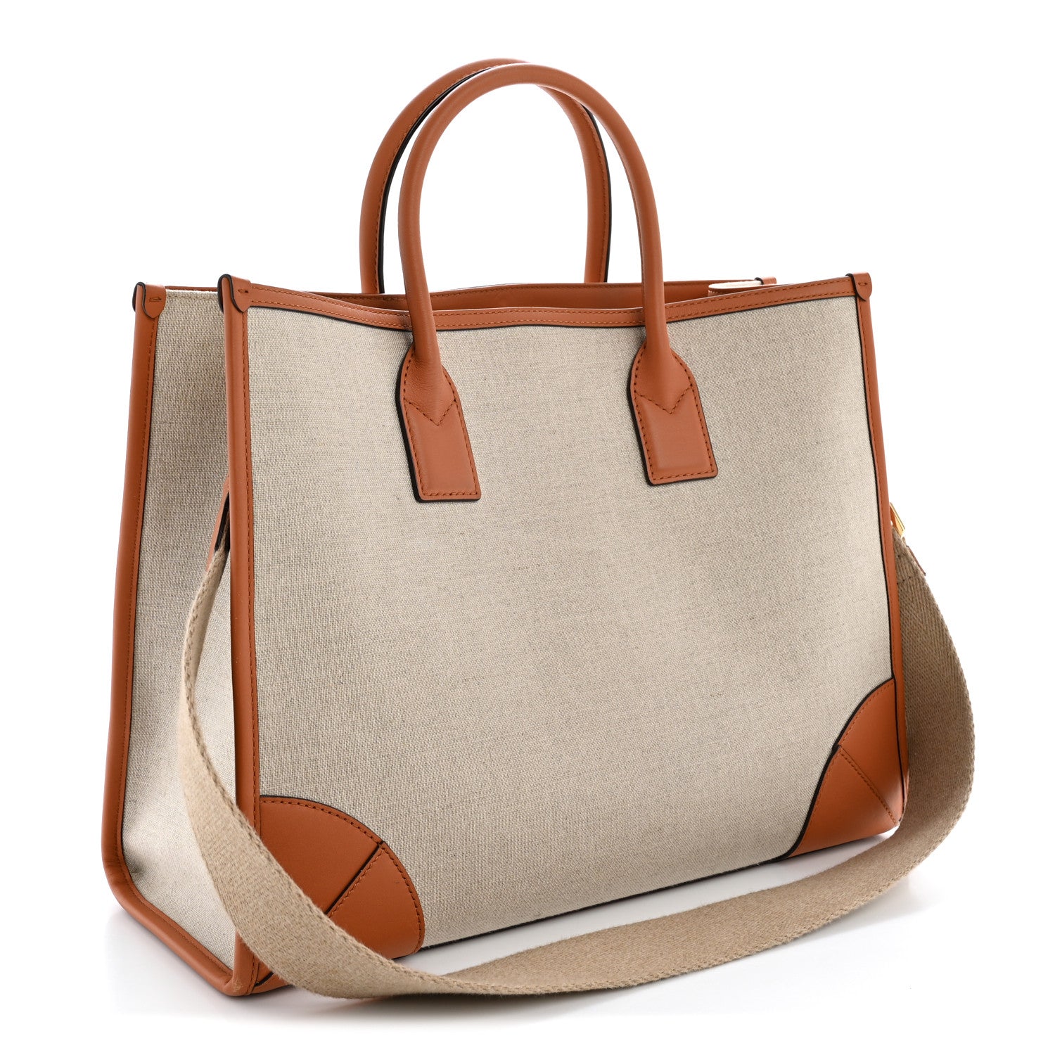 Calfskin Linen Large Munchen Tote Cognac