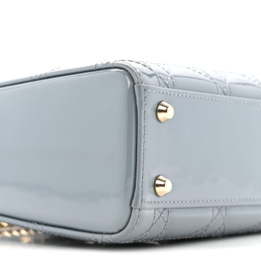 Patent Cannage Mini Lady Dior Grey Stone