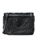 Crinkled Calfskin Matelasse Monogram Medium Niki Chain Satchel Black