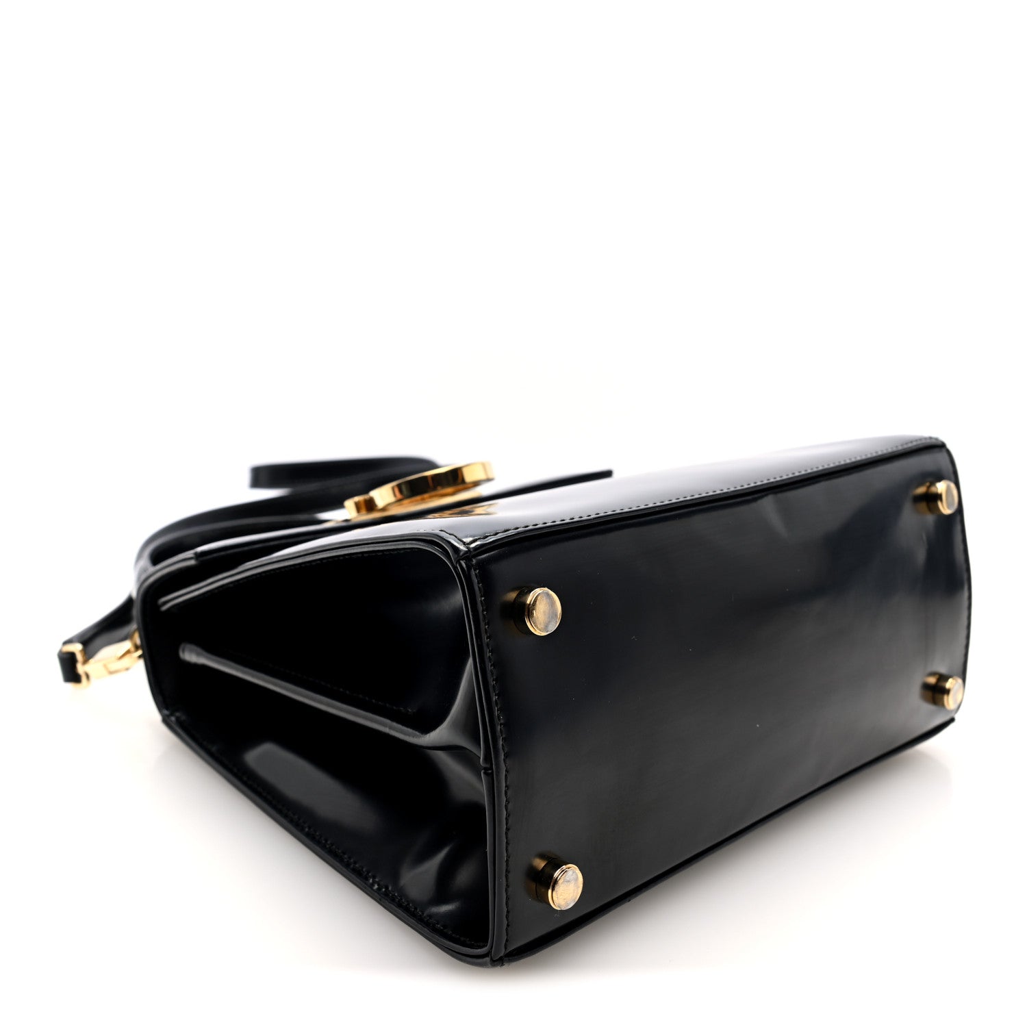 Hammered Calfskin Small Iconic Top Handle Bag Black