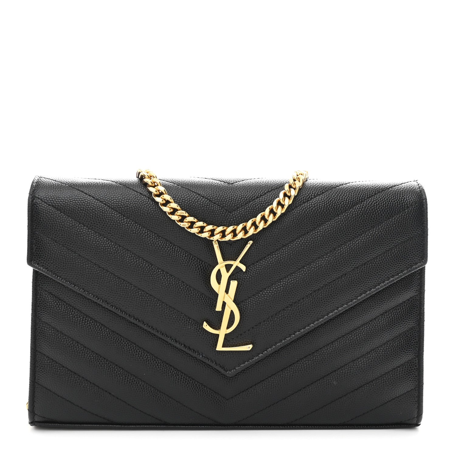 Grain De Poudre Matelasse Chevron Monogram Chain Wallet Black