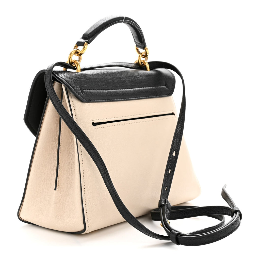 Calfskin Small Margot Top Handle Satchel Bone Black