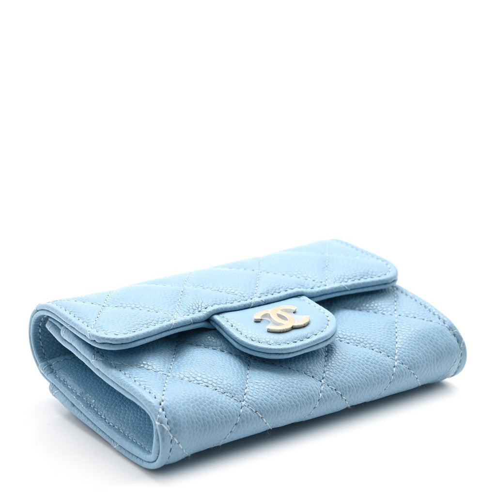 Caviar Quilted Flap  Holder Wallet Light Blue