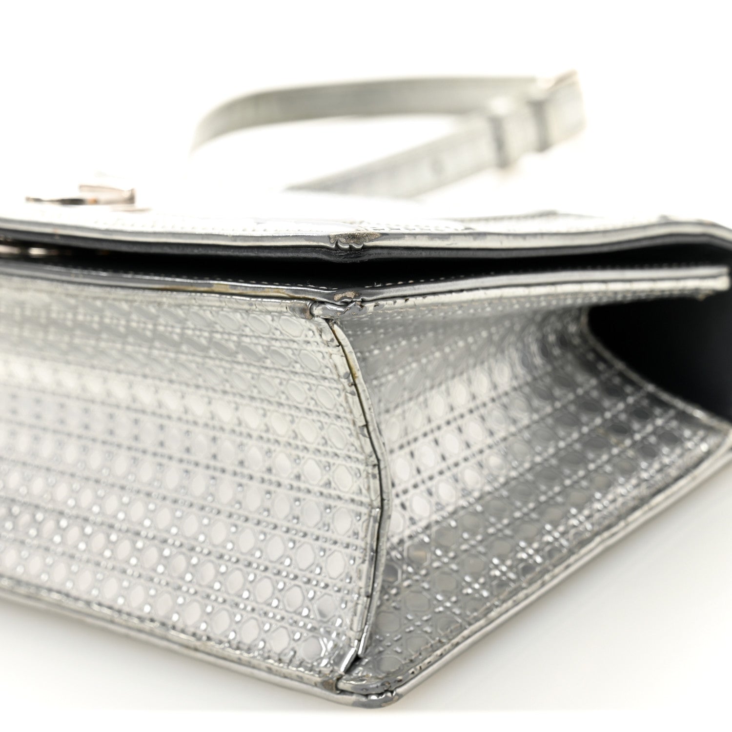 Metallic Patent Micro-Cannage Small Diorama Flap Bag Silver