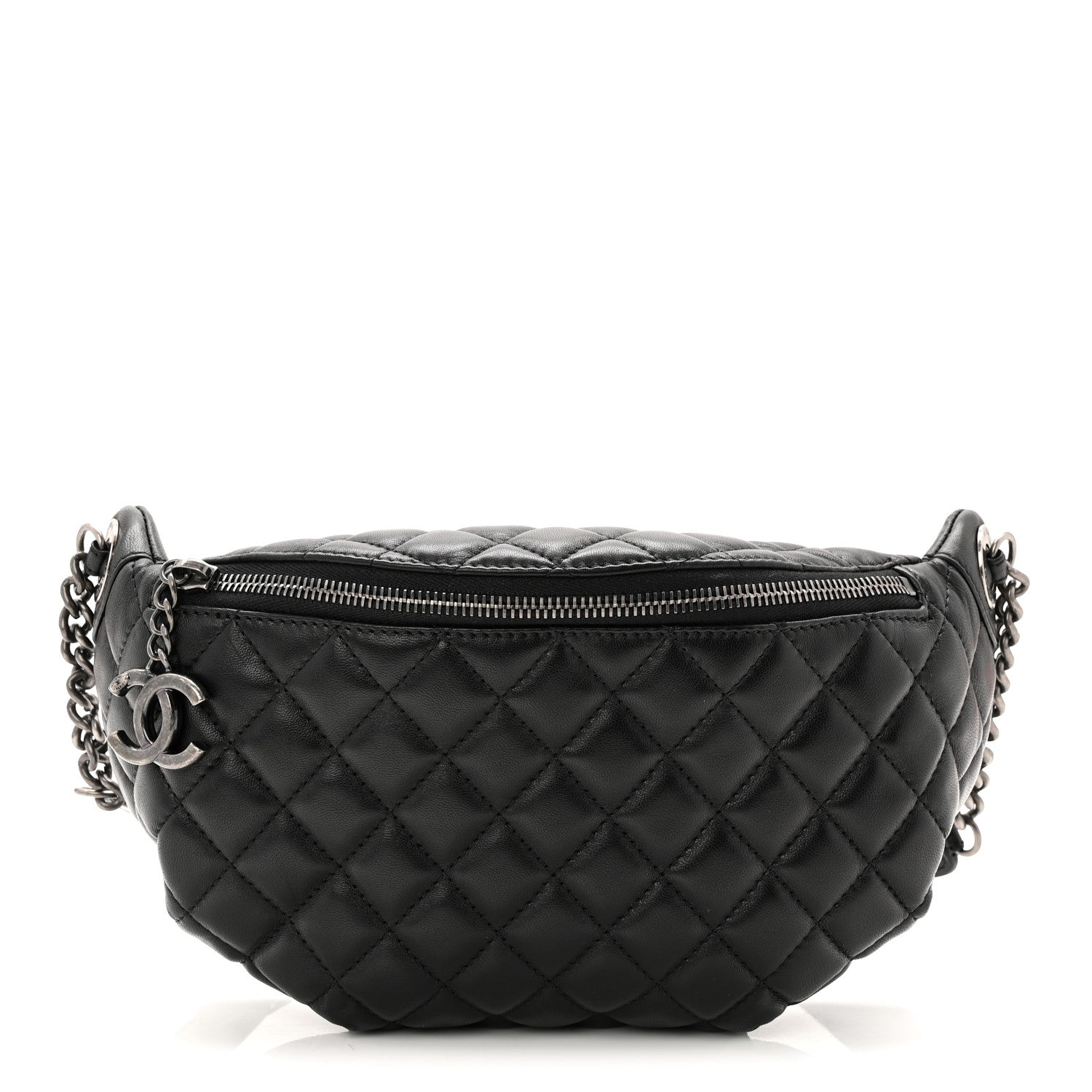 Lambskin Quilted Banane Waist Bag Fanny Pack Black