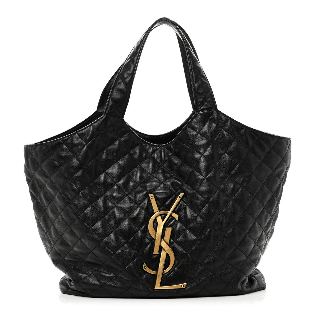 Lambskin Quilted Maxi Icare Shopping Tote Black