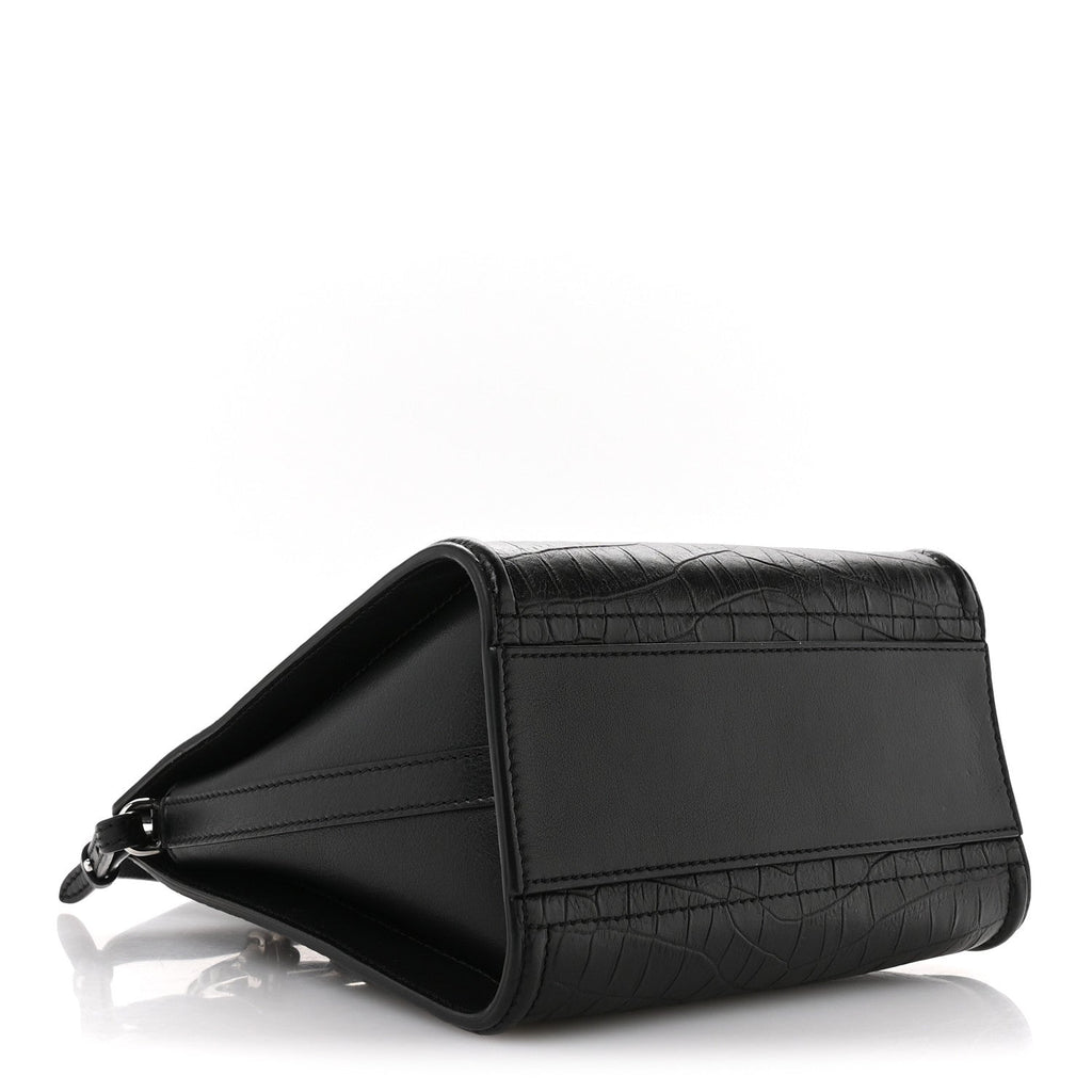 Crocodile Embossed Calfskin The Short Story Shoulder Bag Black