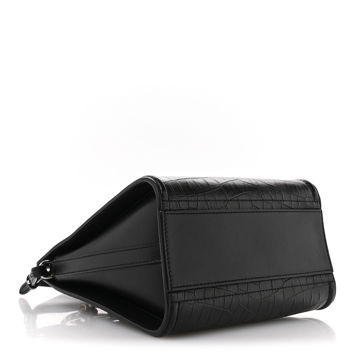 Crocodile Embossed Calfskin The Short Story Shoulder Bag Black