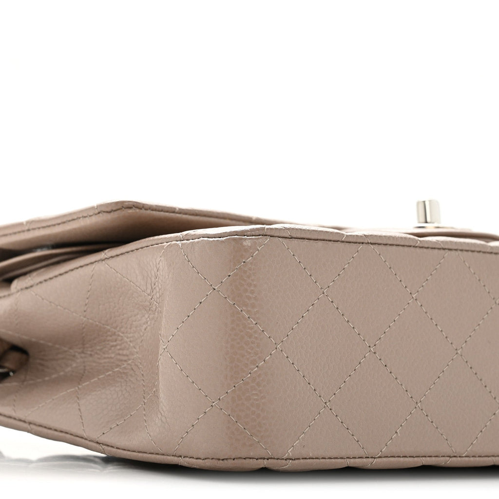 Caviar Quilted Medium Double Flap Taupe