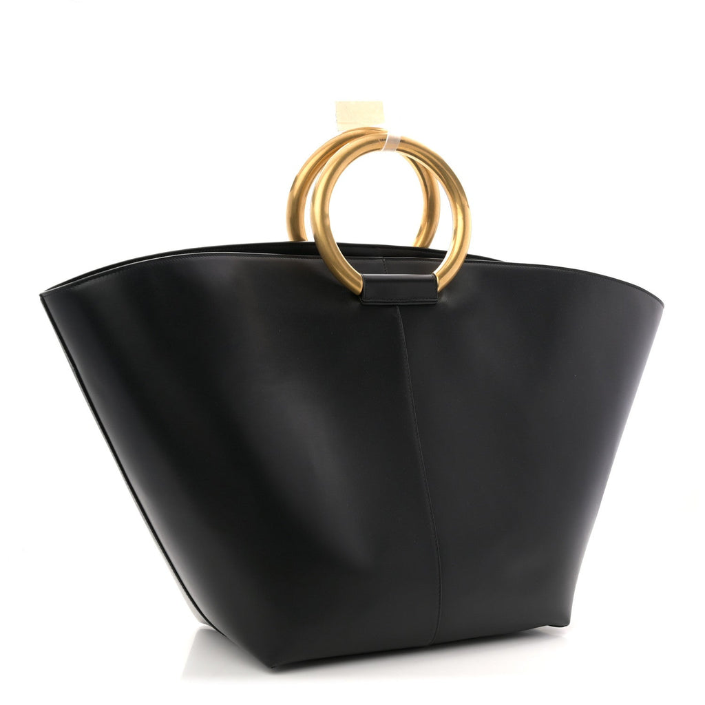 Smooth Calfskin Maxi Trapezoid Shopping Tote Black