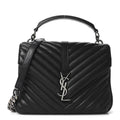 Sheepskin Matelasse Chevron Monogram Medium College Bag Black
