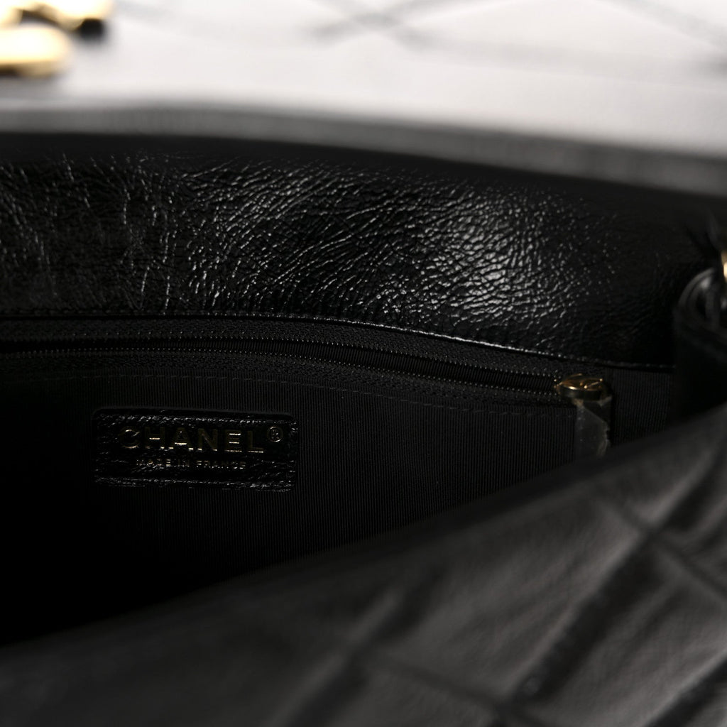 Crumpled Glazed Lambskin Quilted Small Flap Black