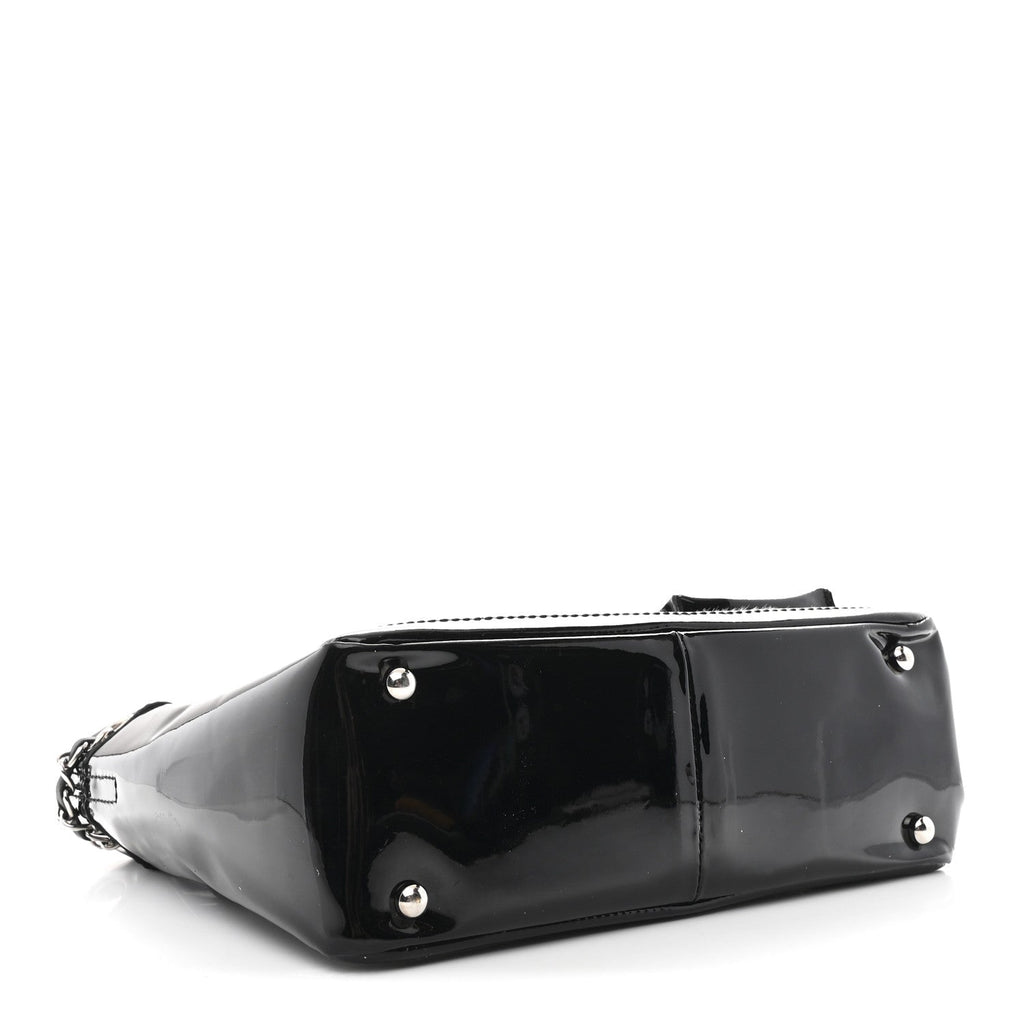 Patent Pony Hair Small Pocket Tote Black White