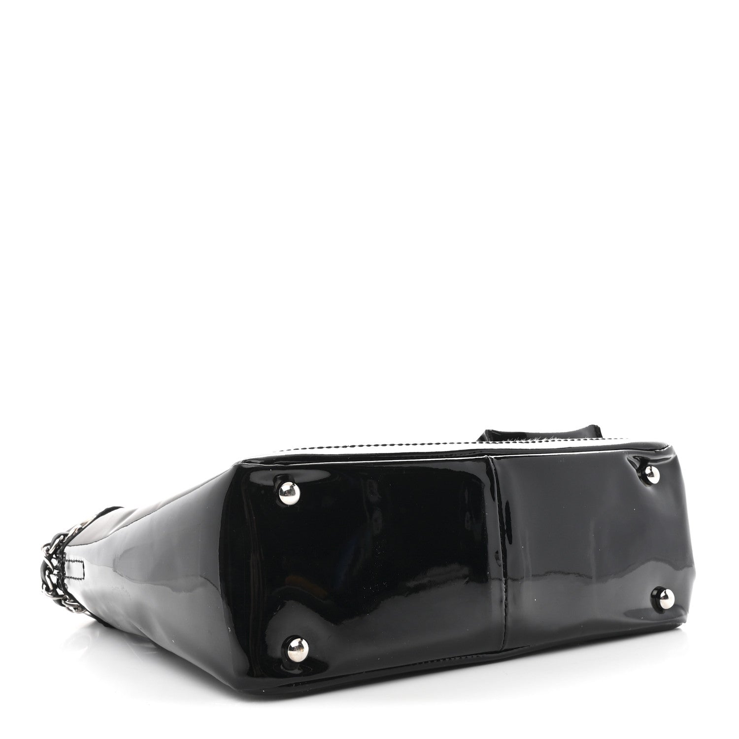 Patent Pony Hair Small Pocket Tote Black White
