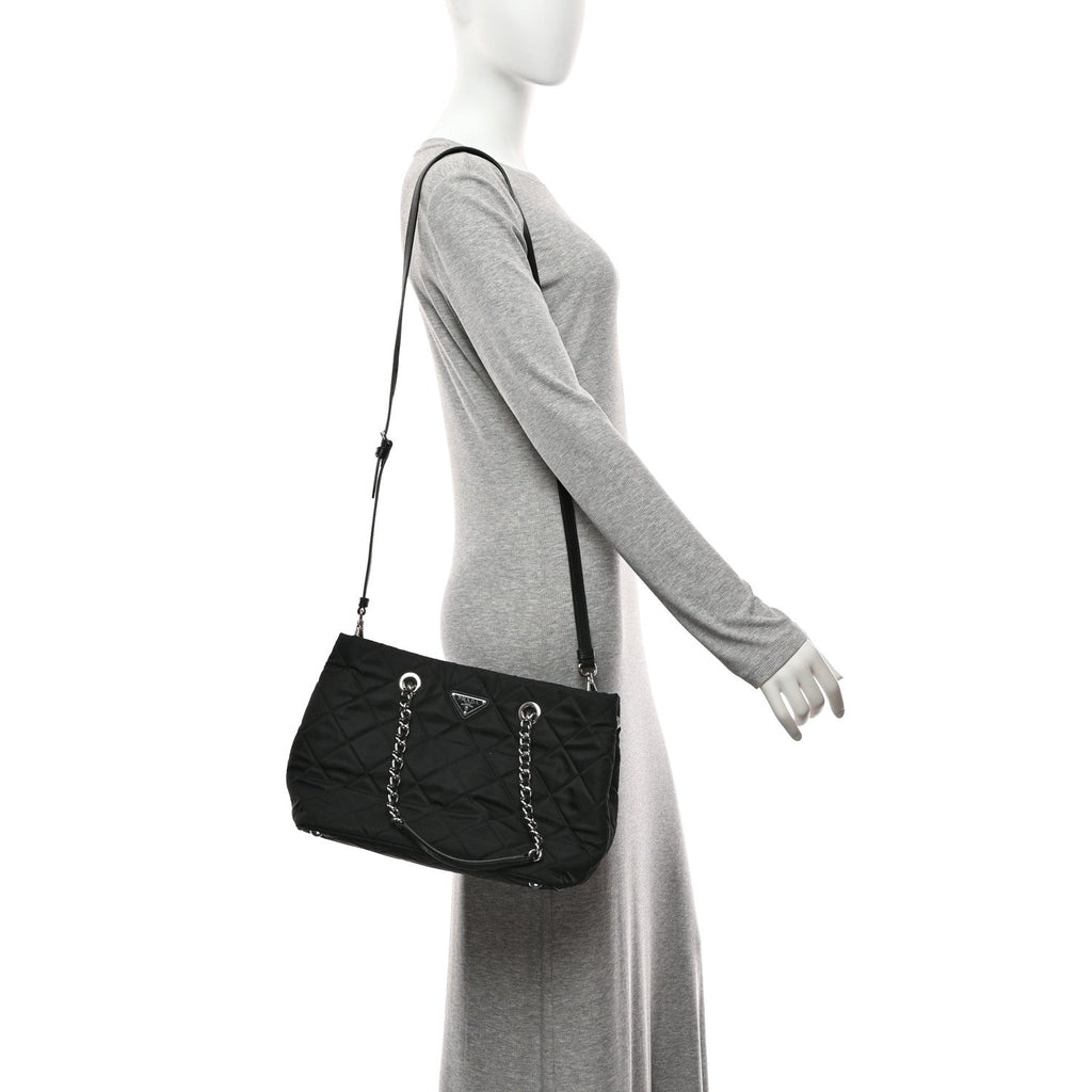 Nylon Tessuto Impuntu Quilted Tote Black