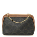 Triomphe Canvas Lambskin Clutch On Chain Tan