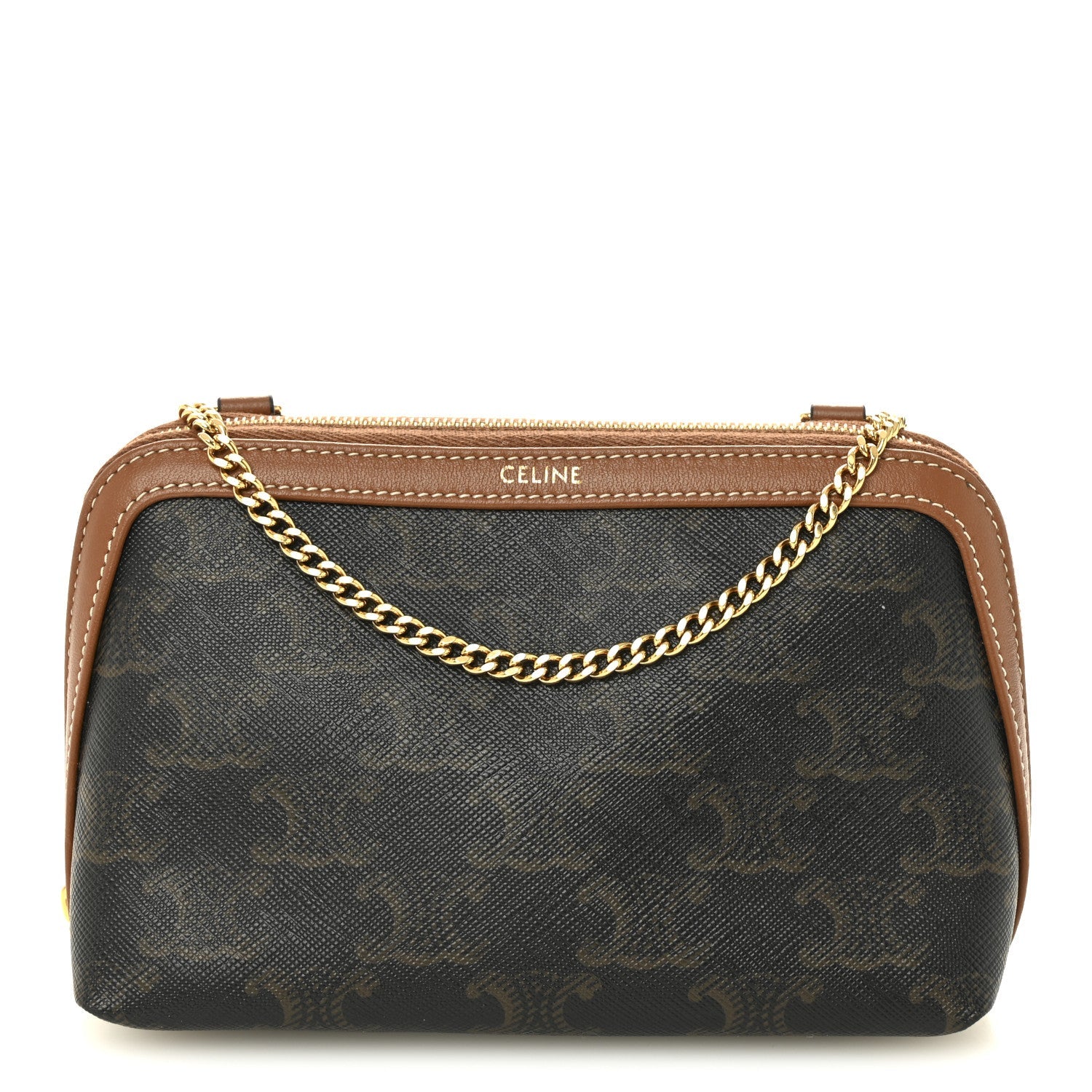 Triomphe Canvas Lambskin Clutch On Chain Tan