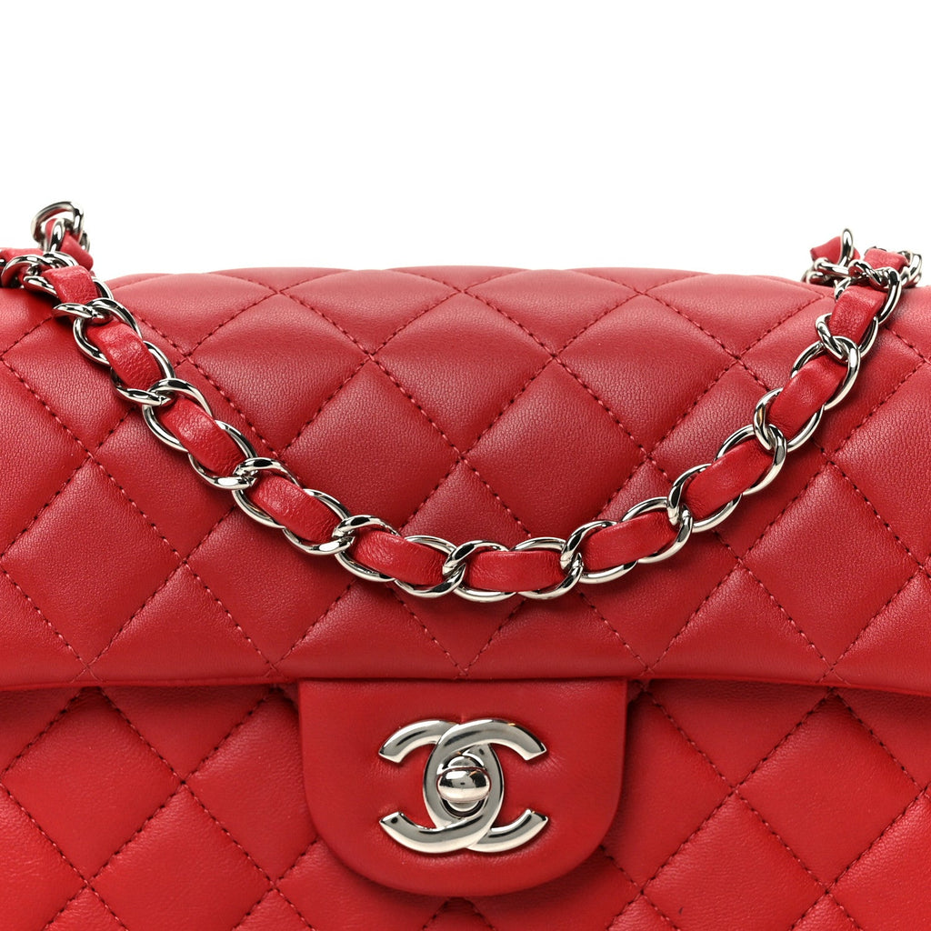 Lambskin Quilted Mini Rectangular Flap Dark Red