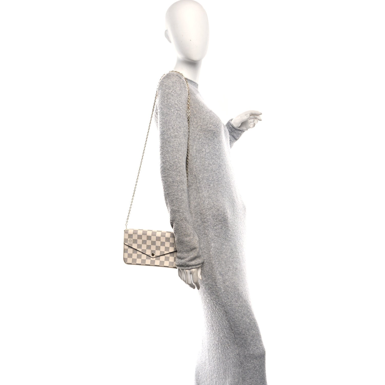 Damier Azur Pochette Felicie Chain Wallet Rose Ballerine