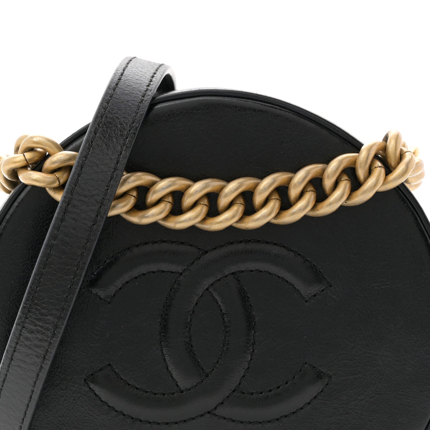 Glazed Calfskin Round As Earth Evening Bag Black