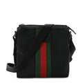 Techno Canvas Selleria Calfskin Web Small Flat Messenger Bag Black