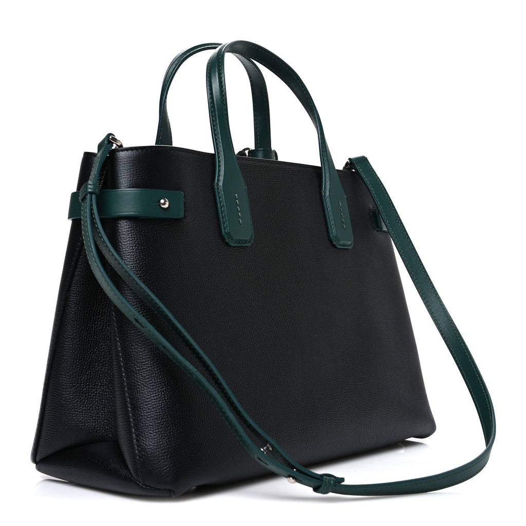Derby Calfskin House Check Medium Banner Tote Black Sea Green