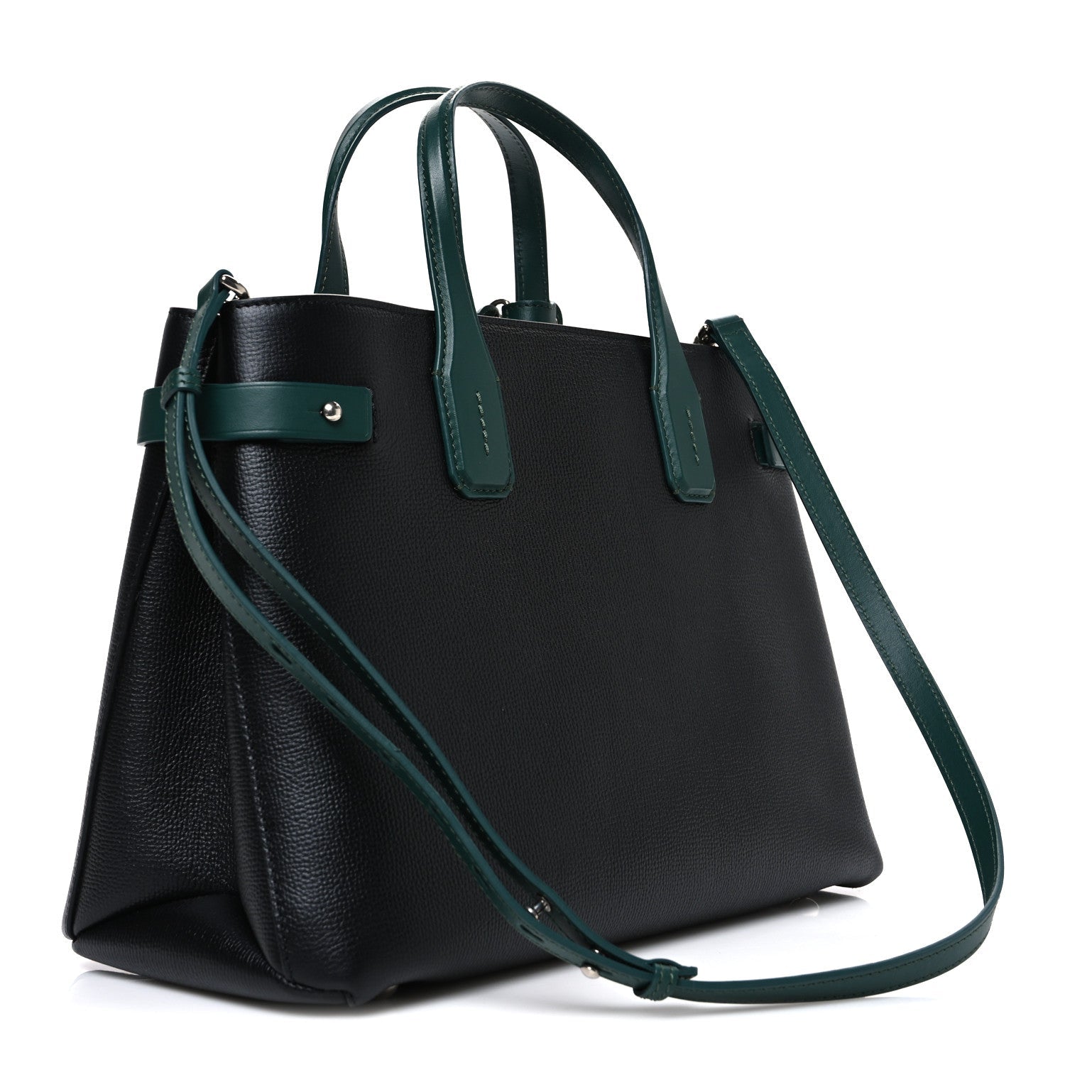 Derby Calfskin House Check Medium Banner Tote Black Sea Green