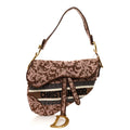Canvas Embroidered Brocart Saddle Bag Metallic Pink