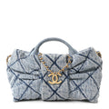 Washed Denim Quilted Mini Bow Bag Blue