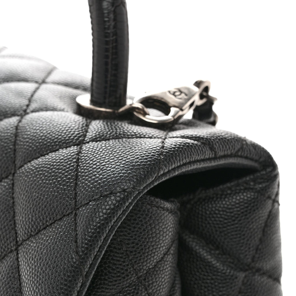 Caviar Lizard Embossed Quilted Small Coco Handle Flap Black