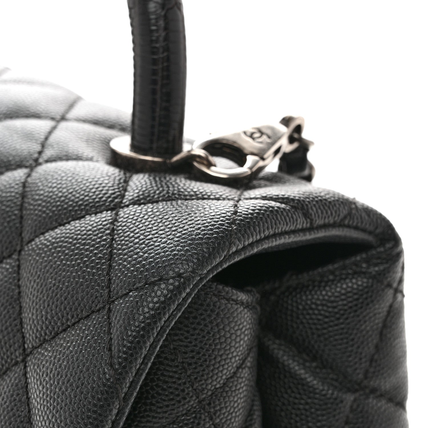 Caviar Lizard Embossed Quilted Small Coco Handle Flap Black