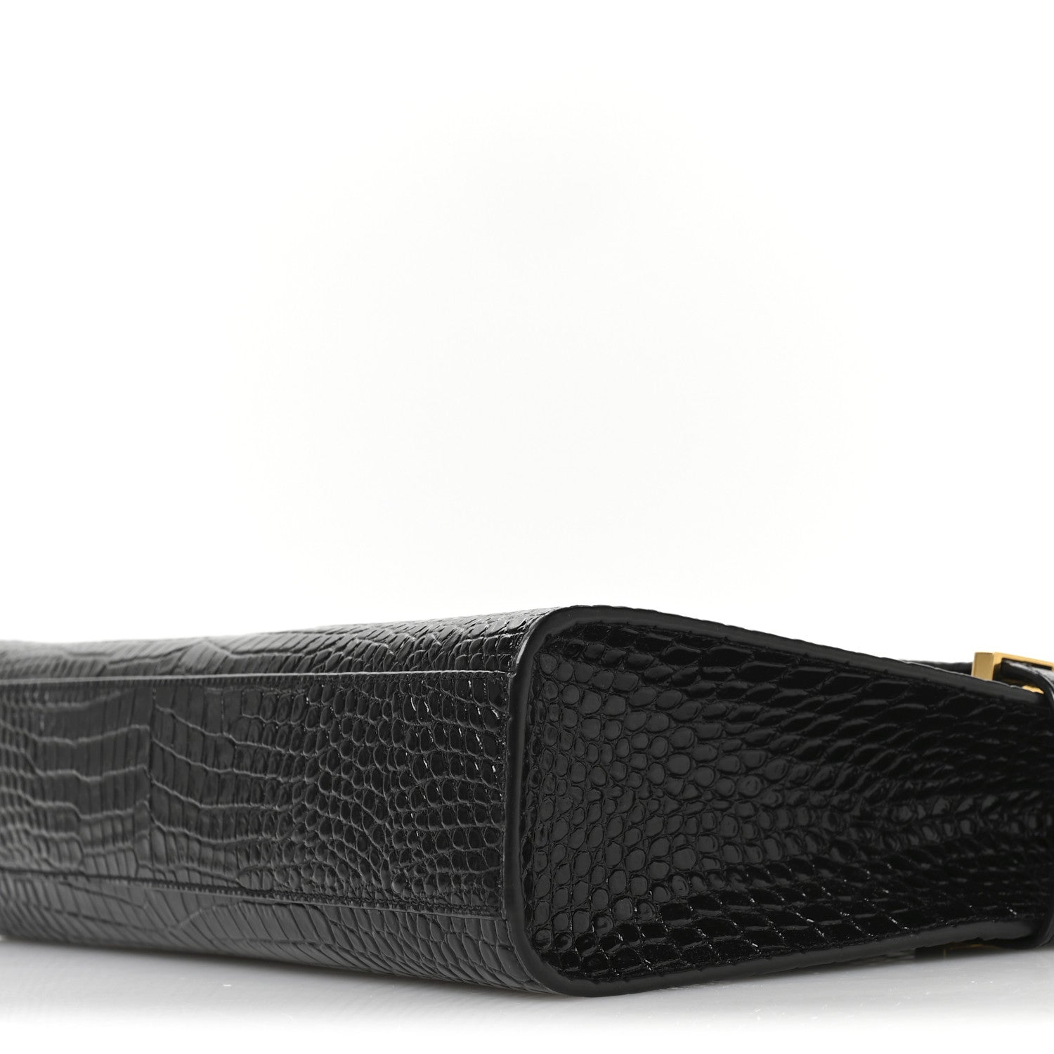 Shiny Calfskin Crocodile Embossed Manhattan Baguette Black