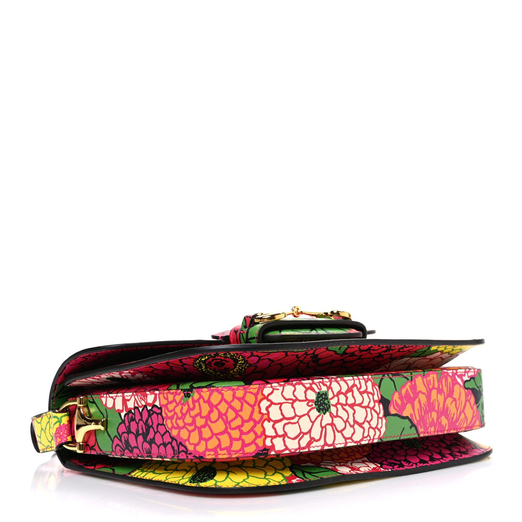 X KEN SCOTT Textured Calfskin Pomponica Print Horsebit 1955 Shoulder Bag Multicolor Fuxia Pompom