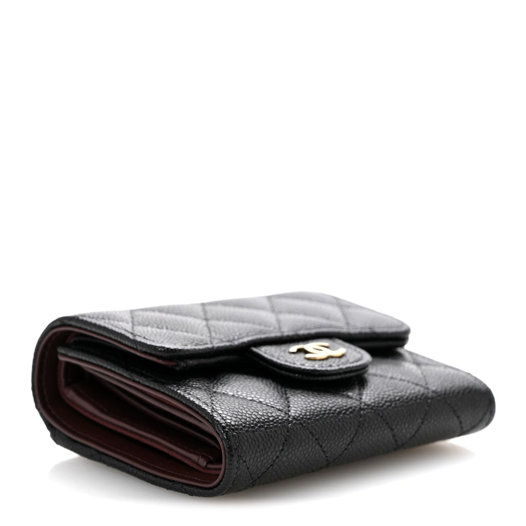 Caviar Quilted Compact Flap Wallet Black