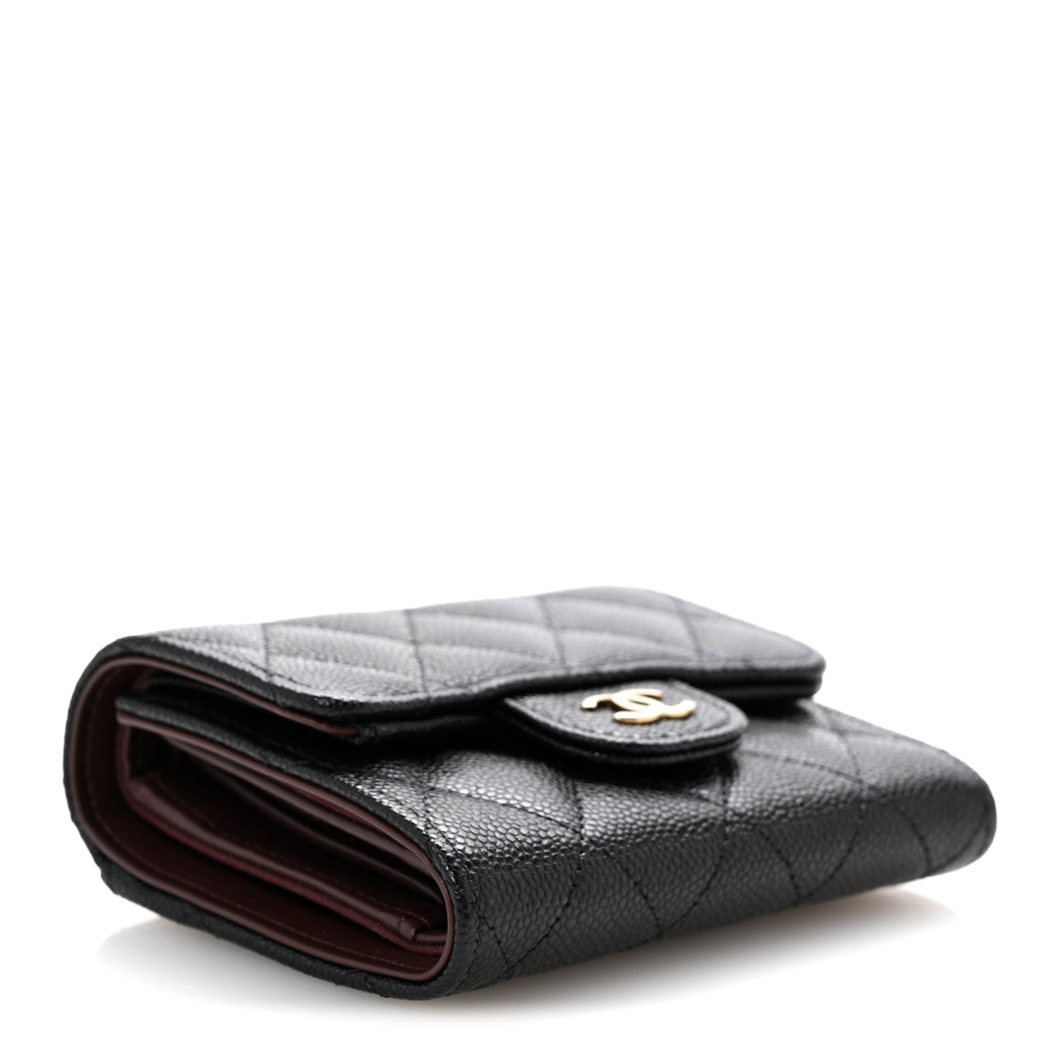 Caviar Quilted Compact Flap Wallet Black