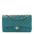 Patent Quilted Medium Double Flap Turquoise